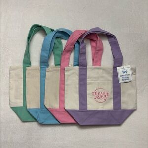 💗Trader Joe's Mini Pastel Canvas Tote Bags set of 4 NWT